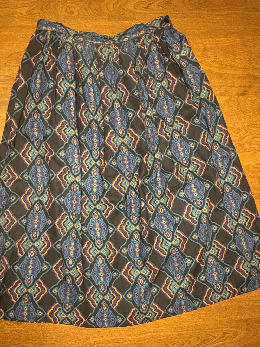 Blue Geometric Print Midi Skirt